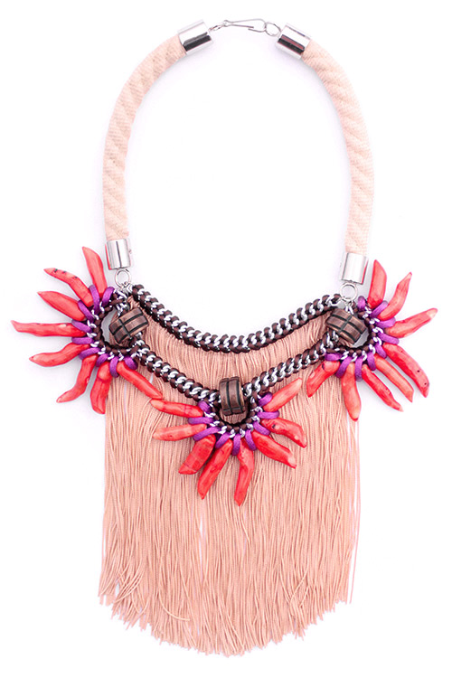 yayoi-jewelry-beige-fringe-pink-coral-rope-cord-statement-necklace-white-background