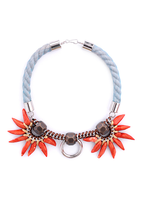 yayoi-jewelry-blue-orange-pepper-shape-coral-statement-necklace-white-background
